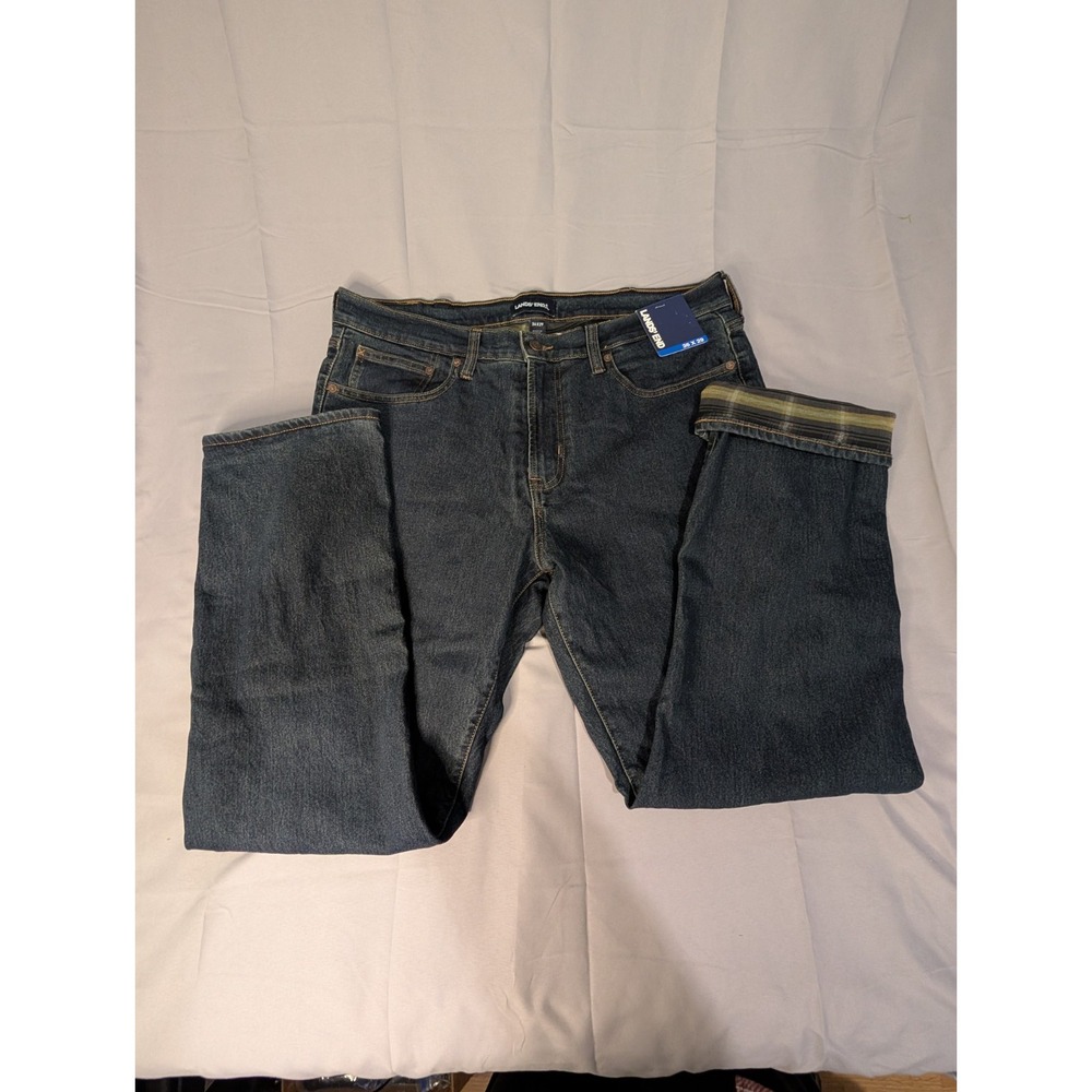 NEW Lands' End Men's‎ Flannel Lined Stretch Denim Blue Jeans 36X29 NWT Dark Wash